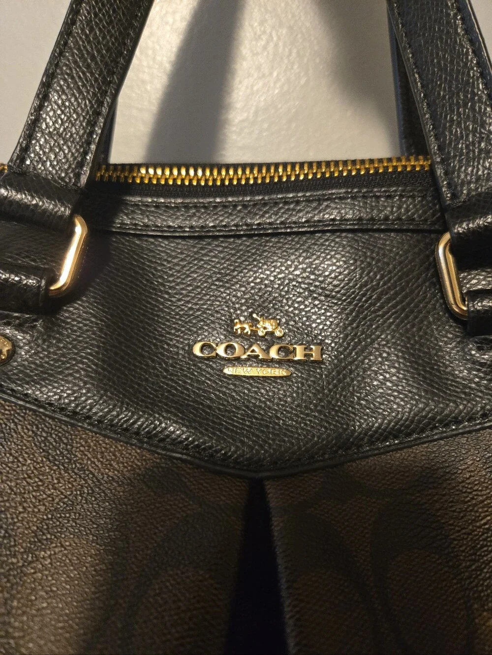 Coach Signature C 2  Way Handbag Black Brown Purse Shoulder Bag